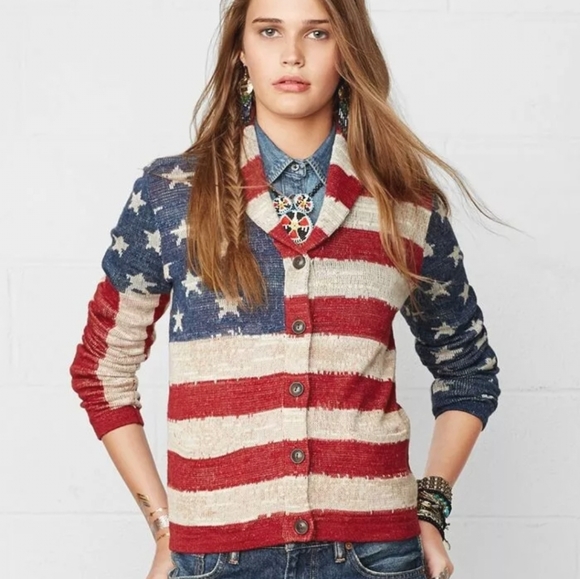 SOLD!! RALPH LAUREN Denim And Supply American Flag Cardigan - Size M - Picture 1 of 10